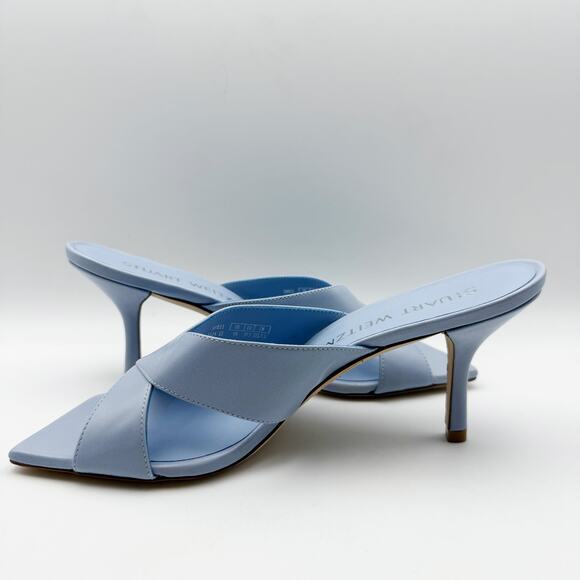 Stuart Weitzman Womens Carmen 75 Slides US 9 Light Blue Leather Heel NIB - Picture 9 of 14